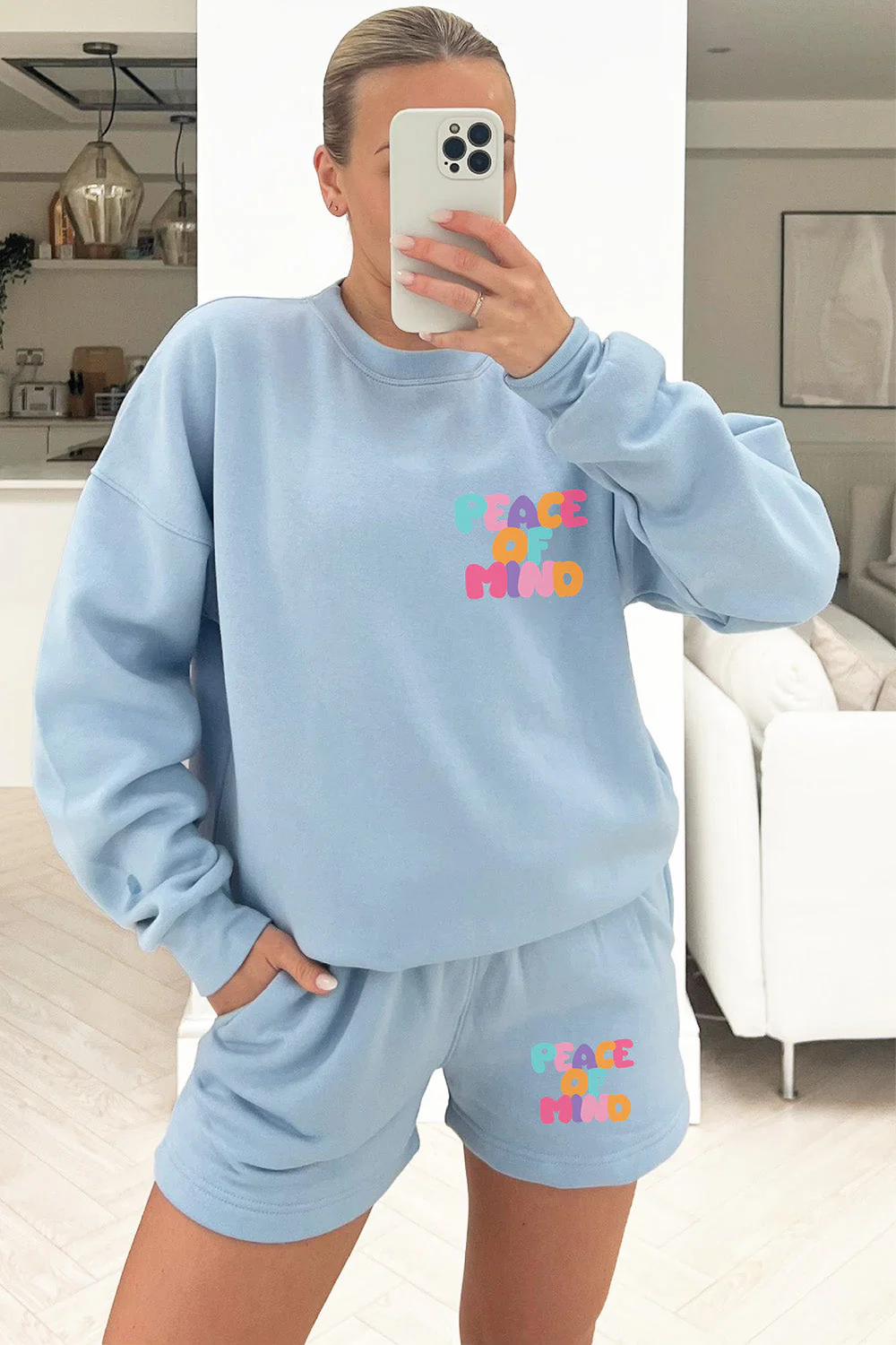 peace of mind baby blue sweater short loungewear set - Image 2