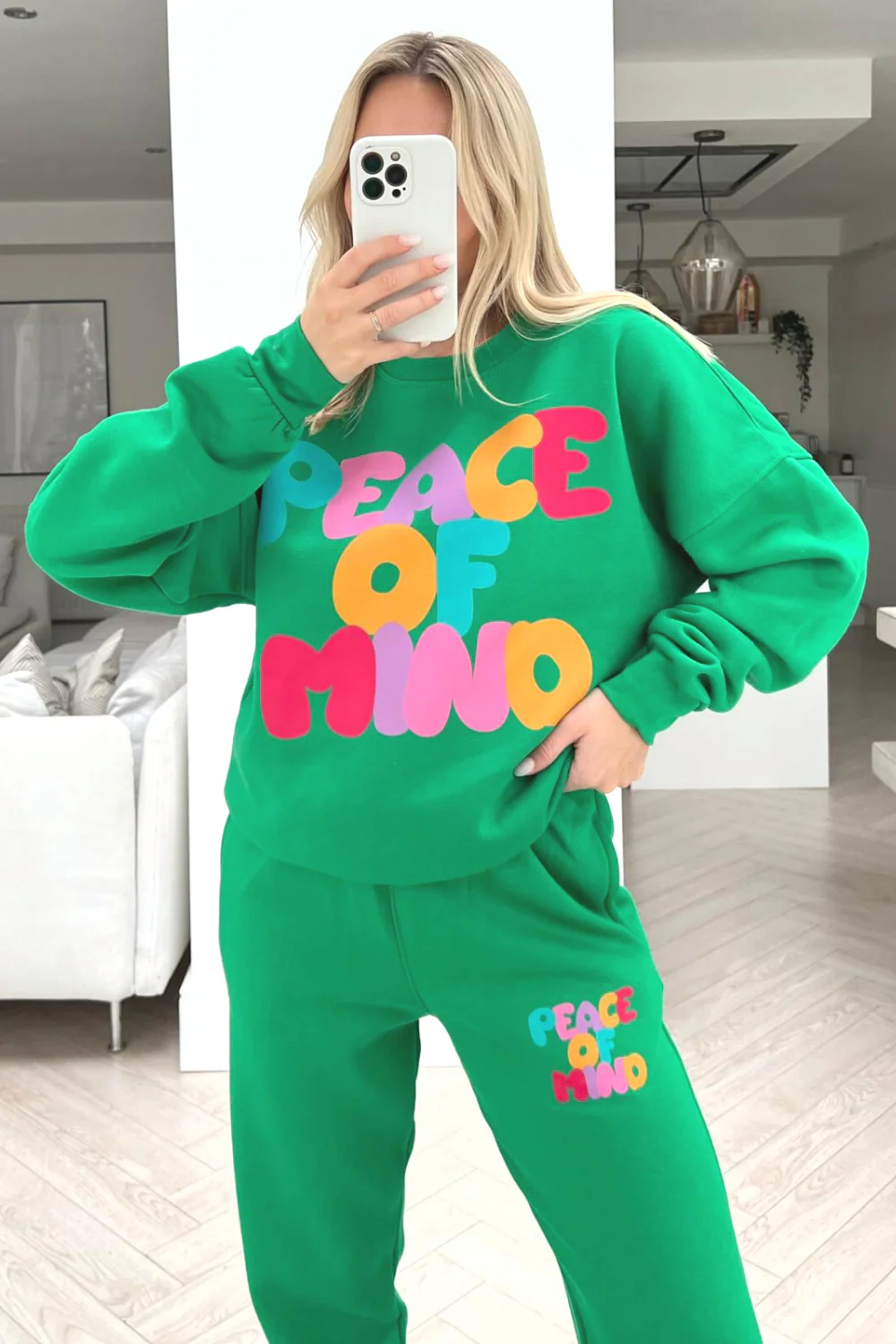 peace of mind bottle green printed sweater loungewear set - Image 2