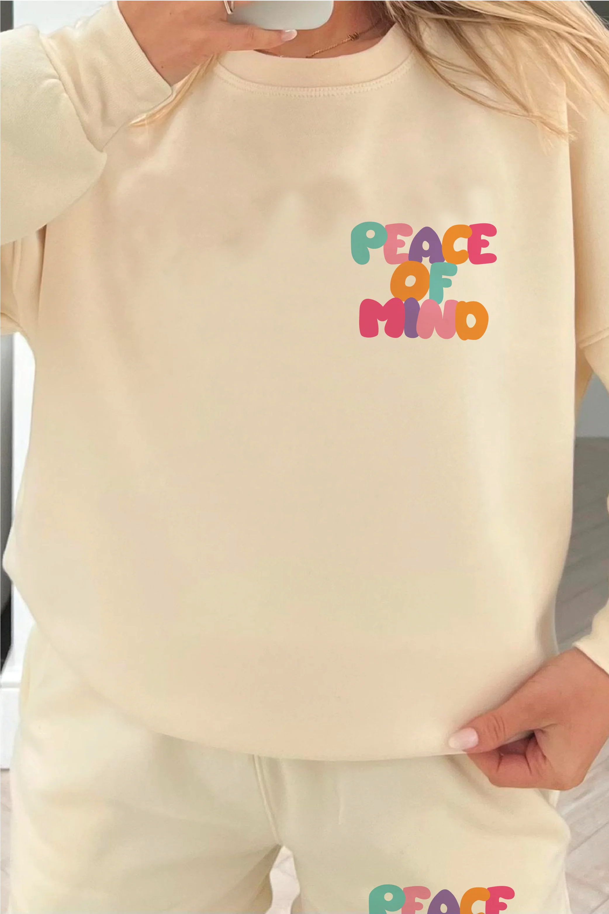 peace of mind ecru sweater short loungewear set - Image 2