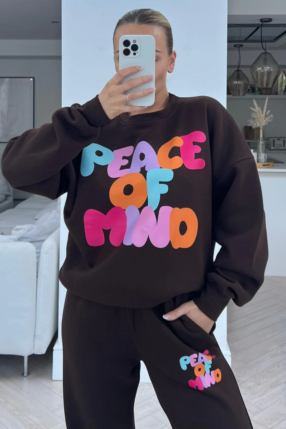peace of mind chocolate printed jogger sweater loungewear set - Image 2