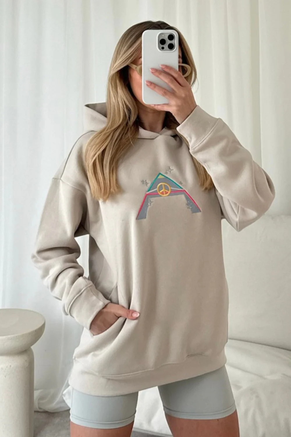 Peace pyramid bone embroidered premium hoodie - Image 2