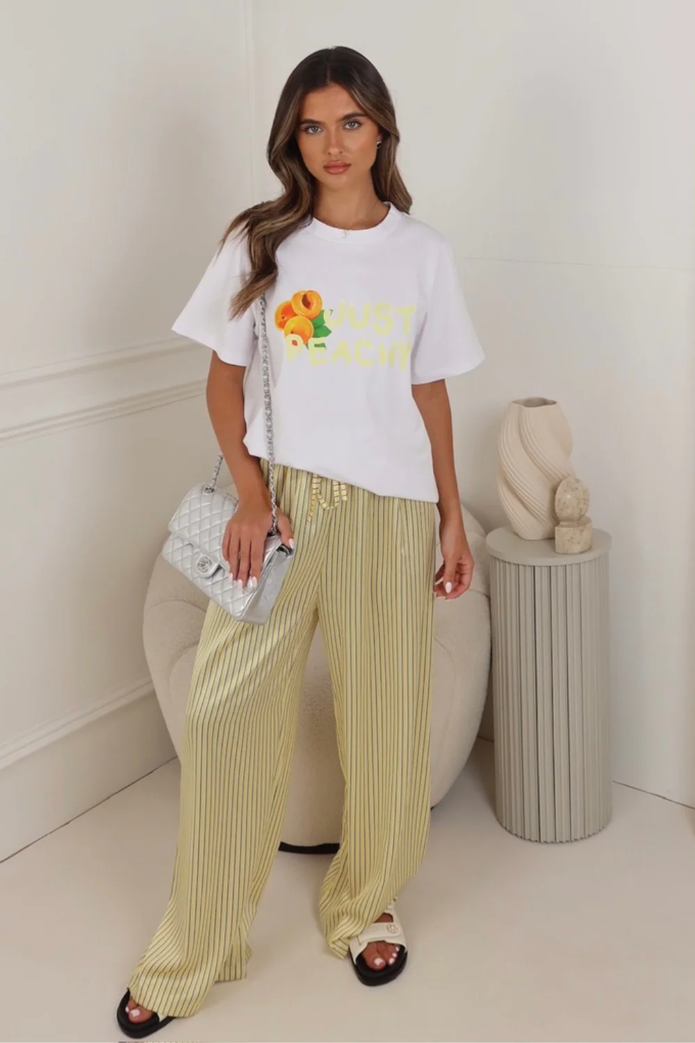 Peach white printed heavyweight oversized t-shirt - Image 2