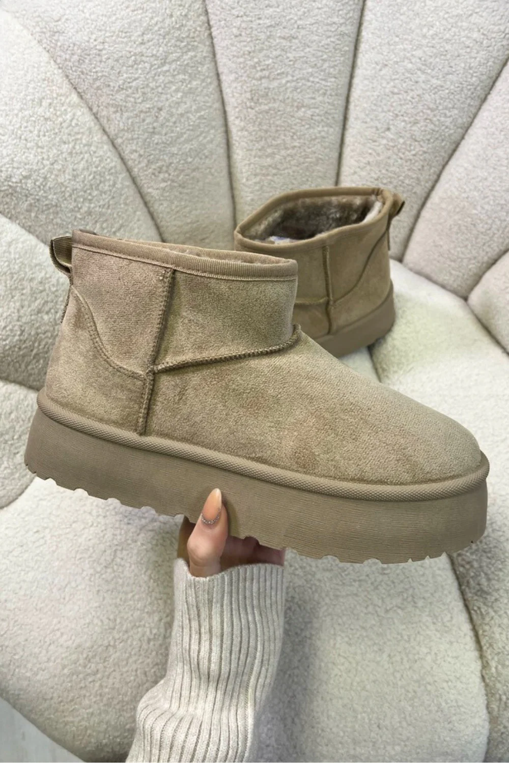 Penny beige platform ultra mini faux fur boots - Image 2