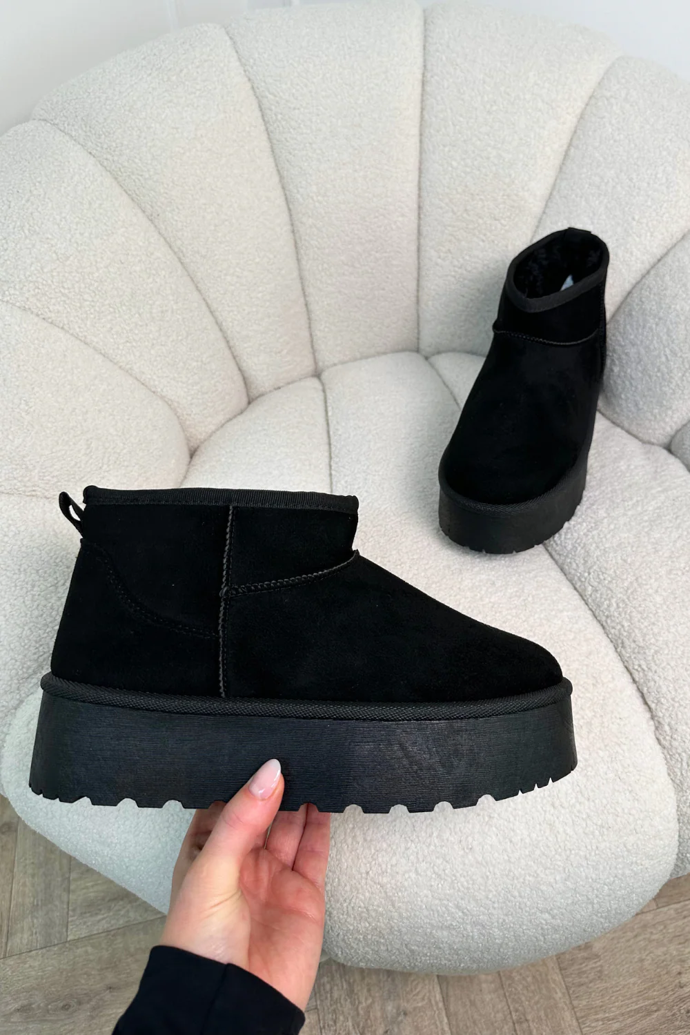 Penny black platform ultra mini faux fur boots