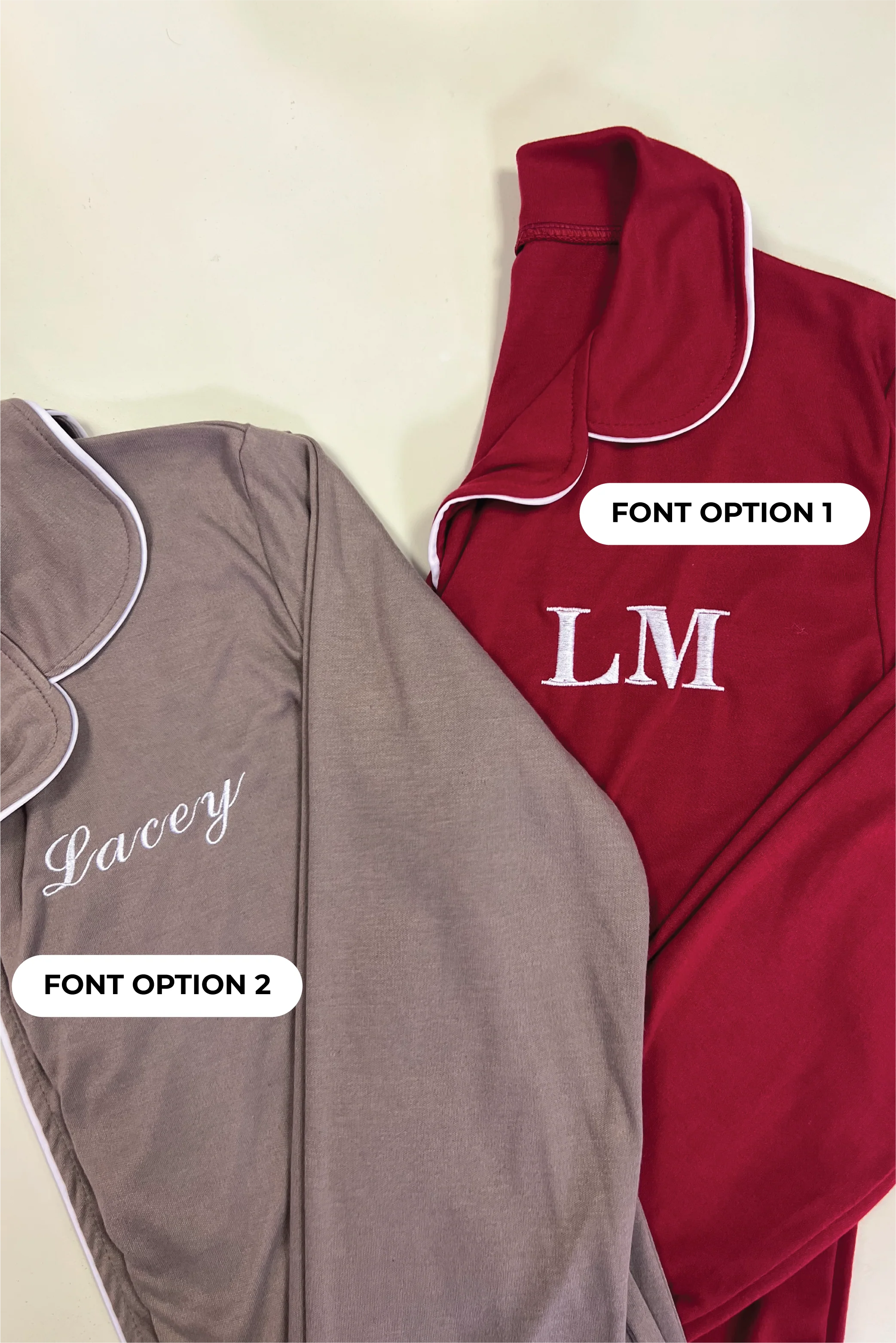 PERSONALISED EMBROIDERED PREMIUM JERSEY BURGUNDY CLASSIC PIPING PYJAMA SET - Image 3