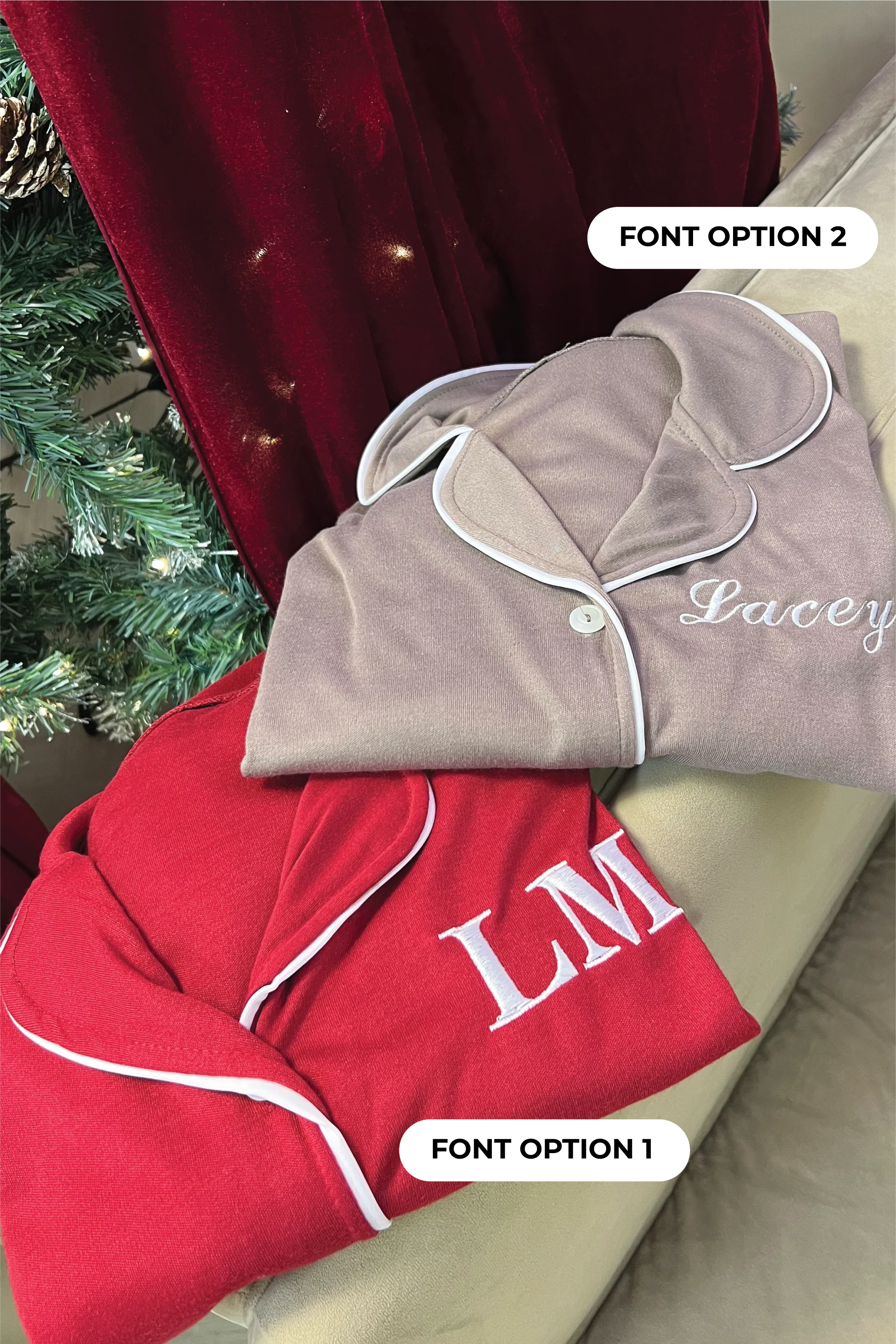 PERSONALISED EMBROIDERED PREMIUM JERSEY BURGUNDY CLASSIC PIPING PYJAMA SET - Image 5