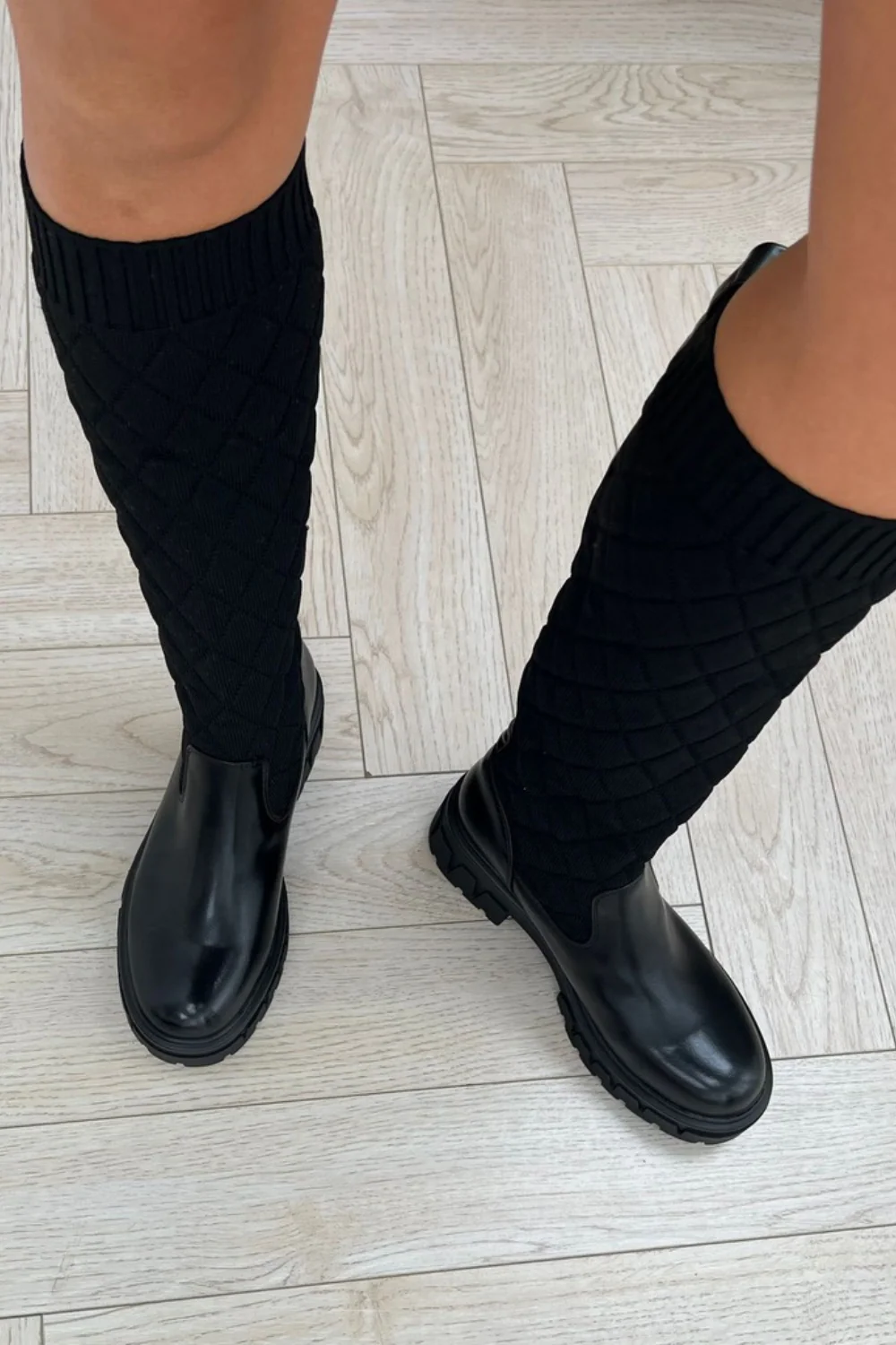 Petra Black Sock Knee High Boots - Image 3