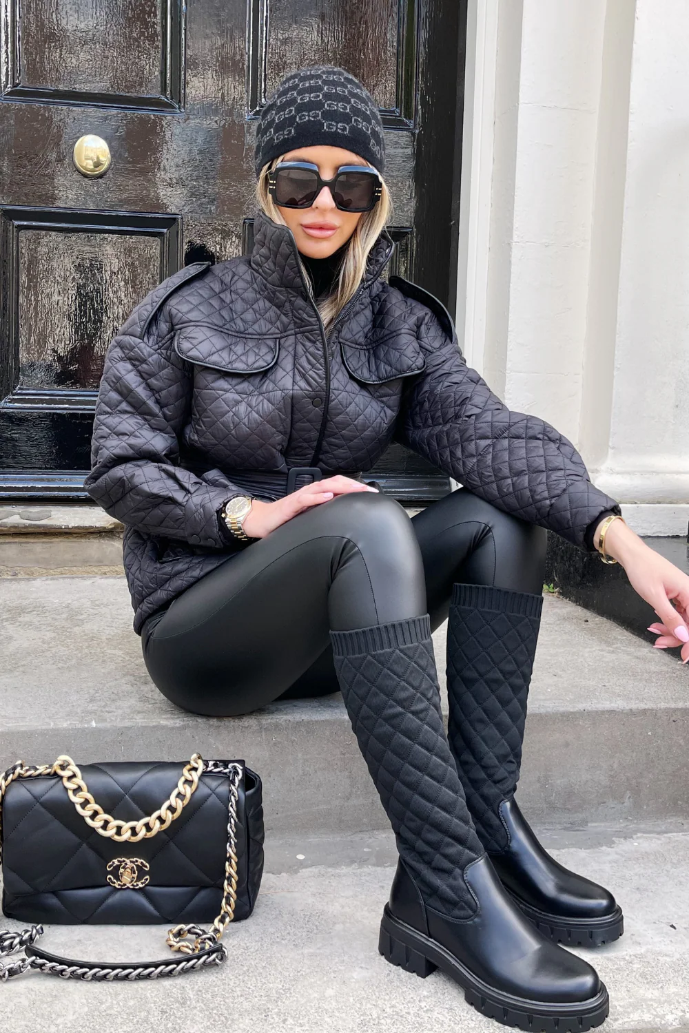 Petra Black Sock Knee High Boots - Image 4
