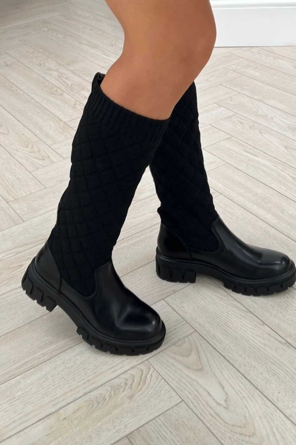 Petra Black Sock Knee High Boots - Image 5