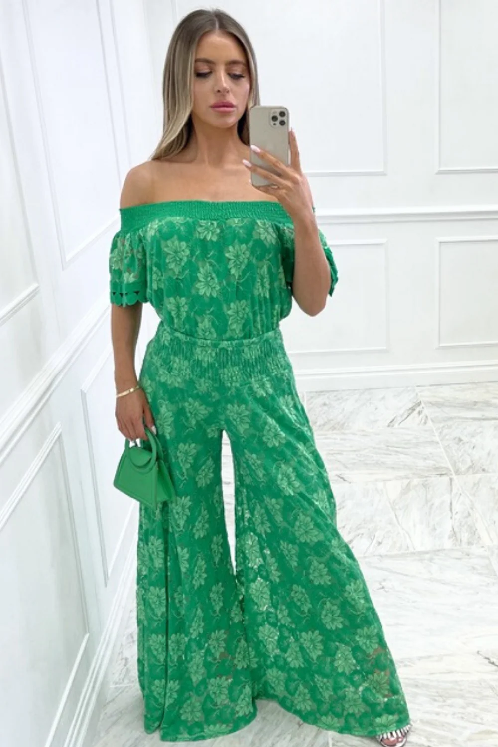 peyton green wide neck floral lace top - Image 3