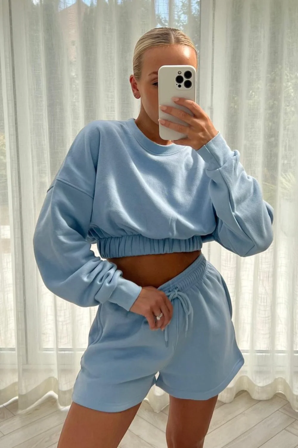 Pollie baby blue cropped  short loungewear set - Image 2