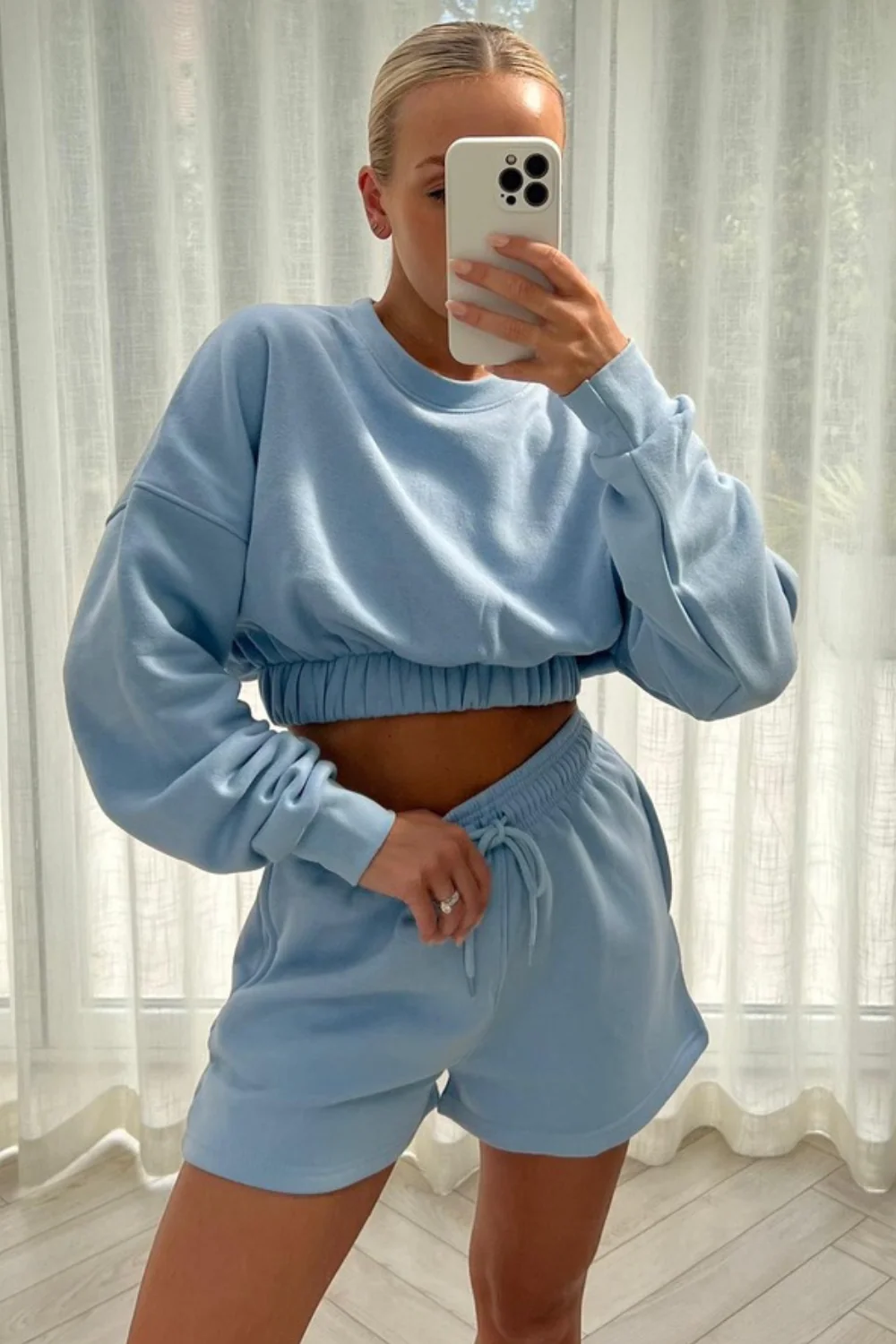 Pollie baby blue cropped  short loungewear set - Image 3