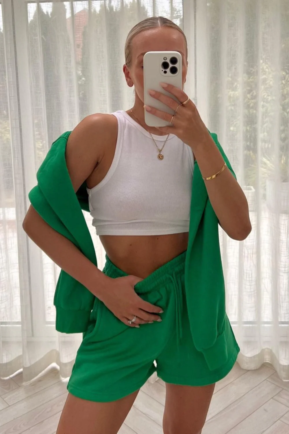 Pollie green cropped  short loungewear set - Image 3