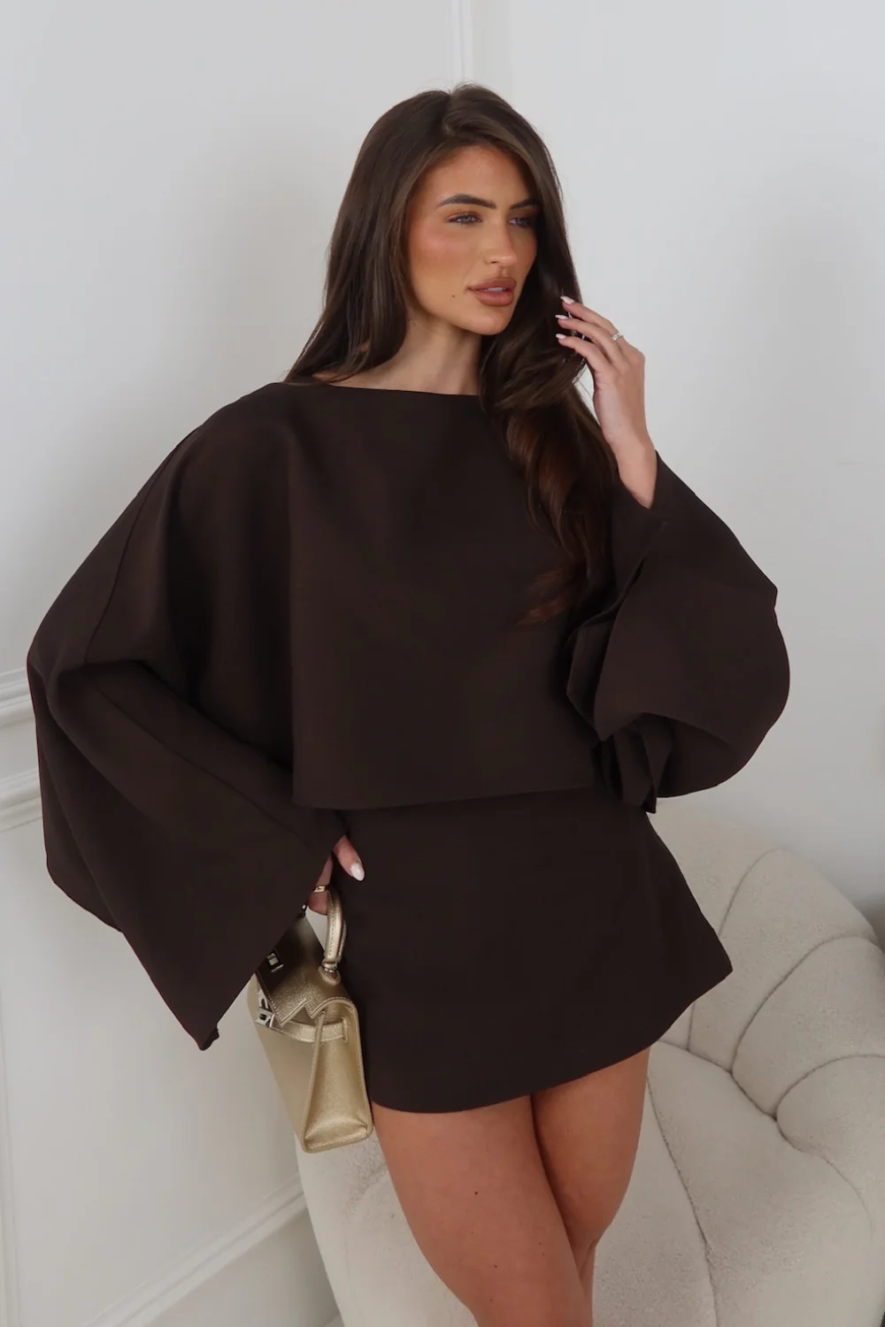 POLLY CHOCOLATE SKIRT WITH HIDDEN SHORTS - Image 2