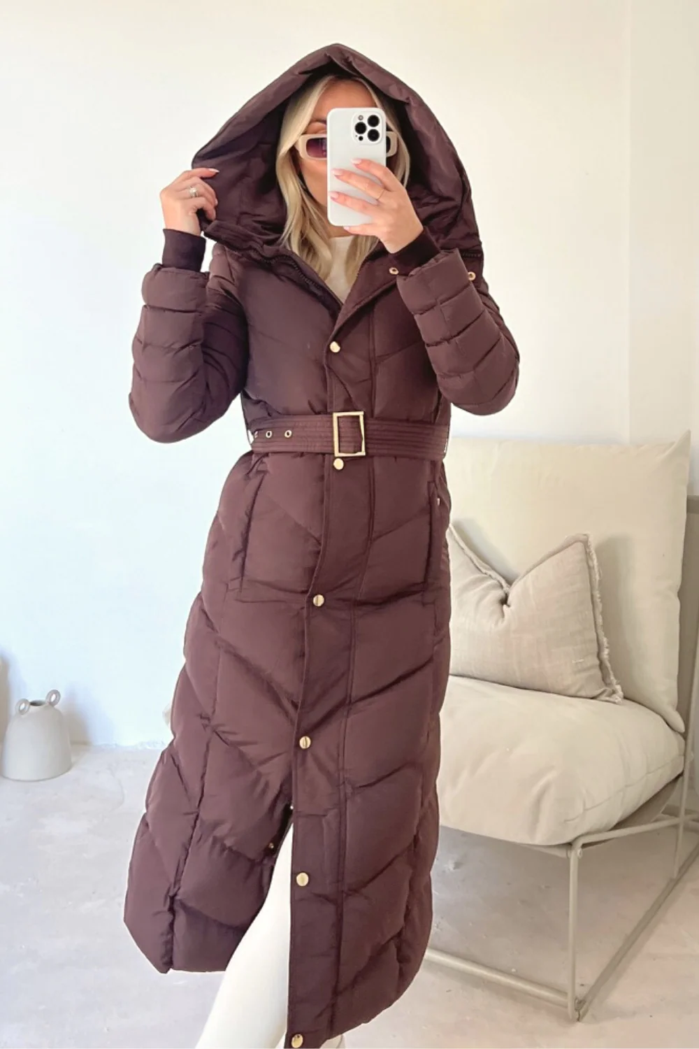 Poppy chocolate padded hooded coat - Image 3