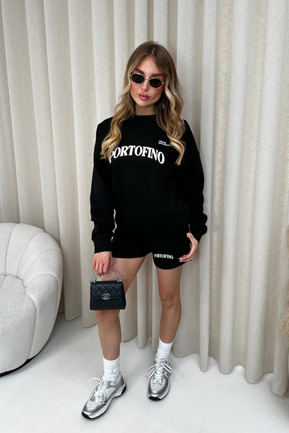 Portofino black embroidered sweater shorts loungewear - Image 2