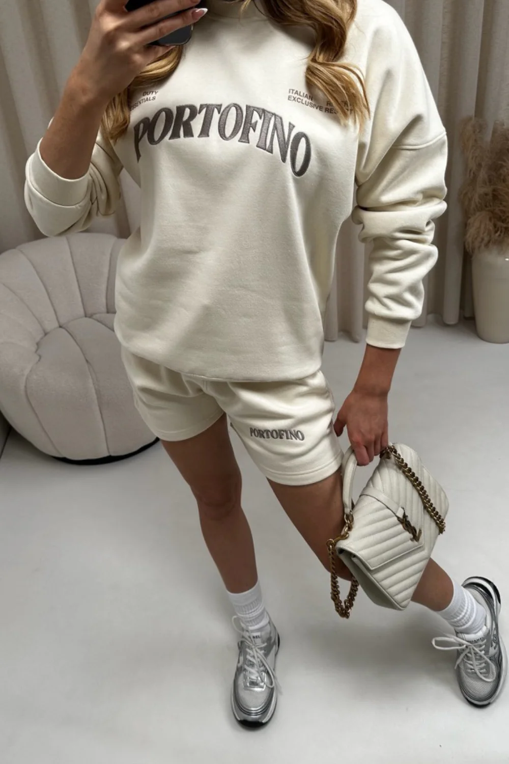 Portofino ecru embroidered sweater shorts loungewear - Image 2