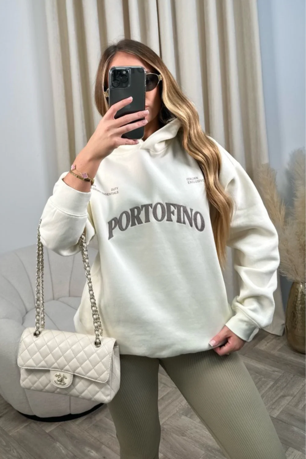 Portofino embroidered ecru hoodie and legging set - Image 2