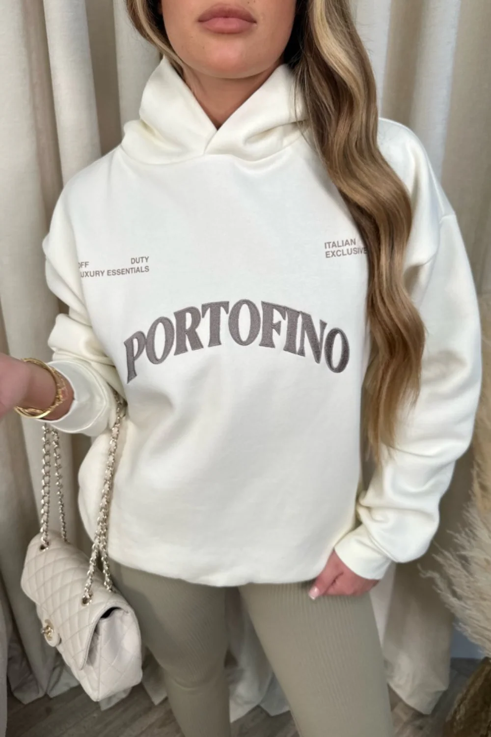 Portofino embroidered ecru hoodie and legging set - Image 3