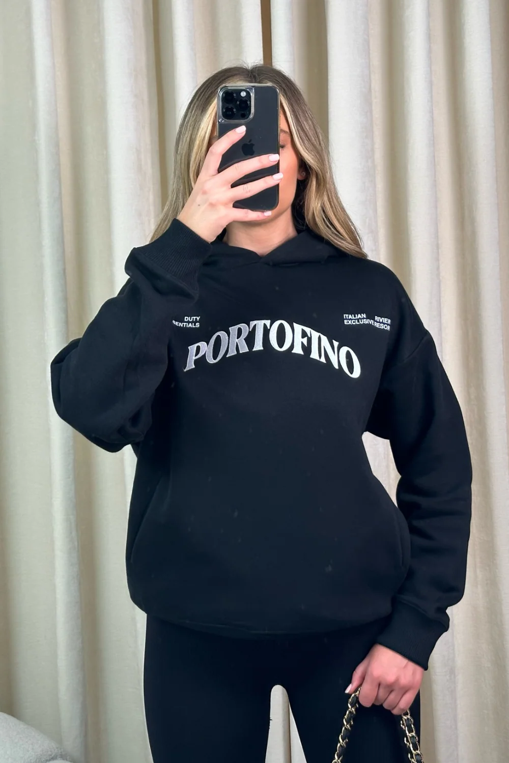 Portofino black embroidered black hoodie and legging set - Image 2