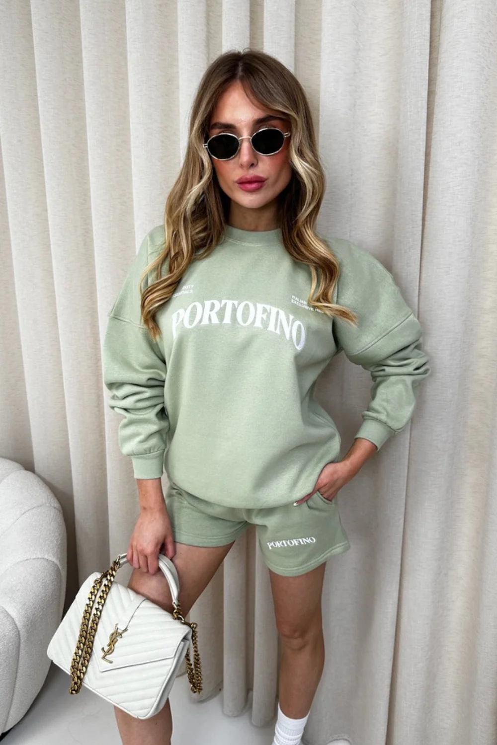 Portofino sage embroidered sweater shorts loungewear - Image 2