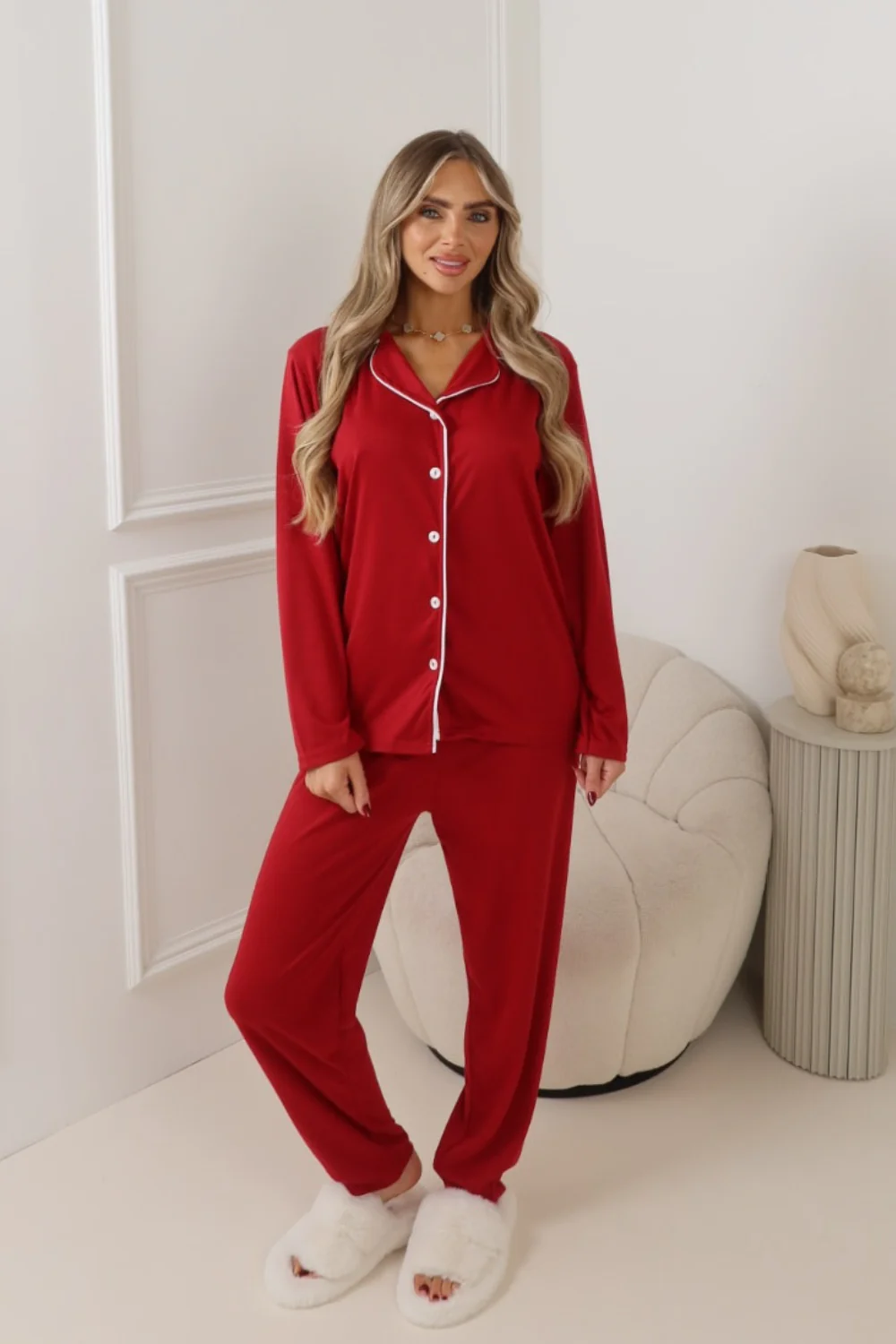 PREMIUM JERSEY BURGUNDY CLASSIC PIPING PYJAMA SET - Image 7