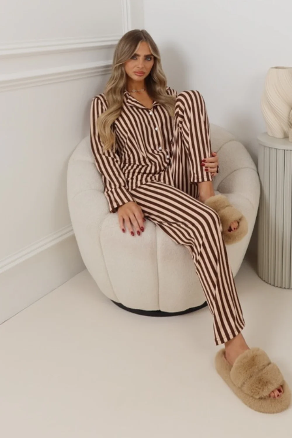 PREMIUM JERSEY CHOCOLATE STRIPED  PYJAMA SET - Image 3