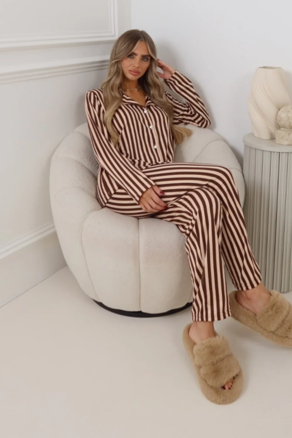 PREMIUM JERSEY CHOCOLATE STRIPED  PYJAMA SET - Image 4
