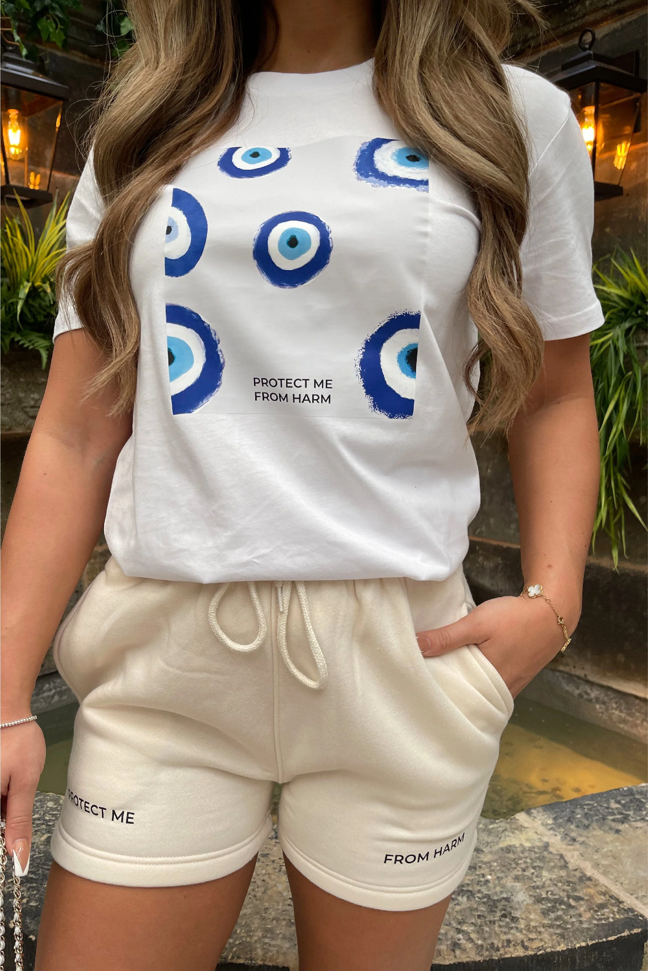 Protect Me White & Ecru Printed short loungewear set - Image 2