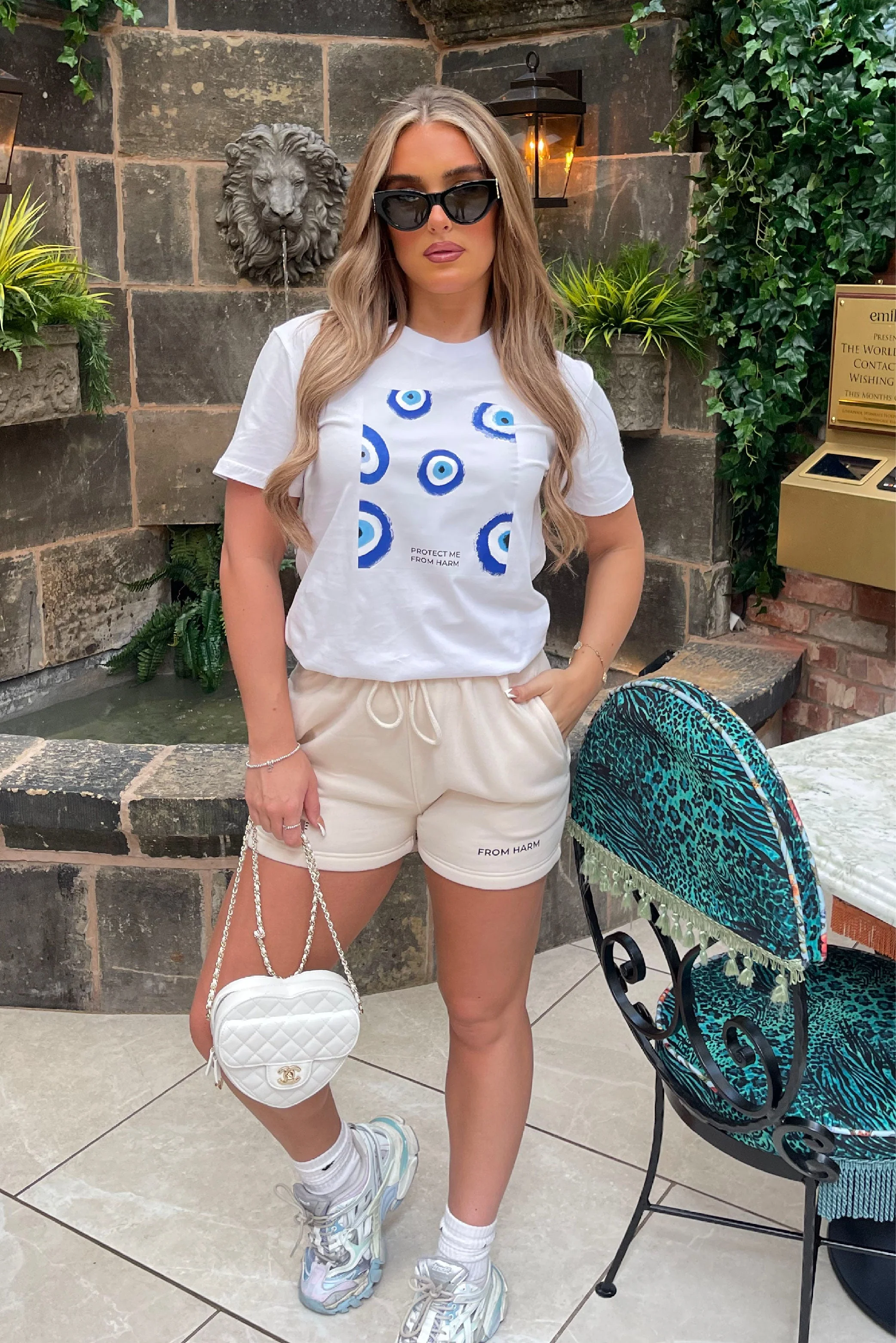 Protect Me White & Ecru Printed short loungewear set - Image 3