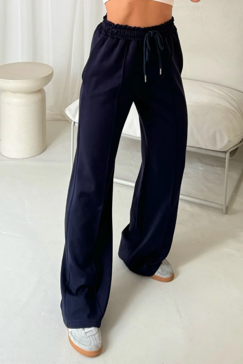 Quinn navy jersey straight leg joggers