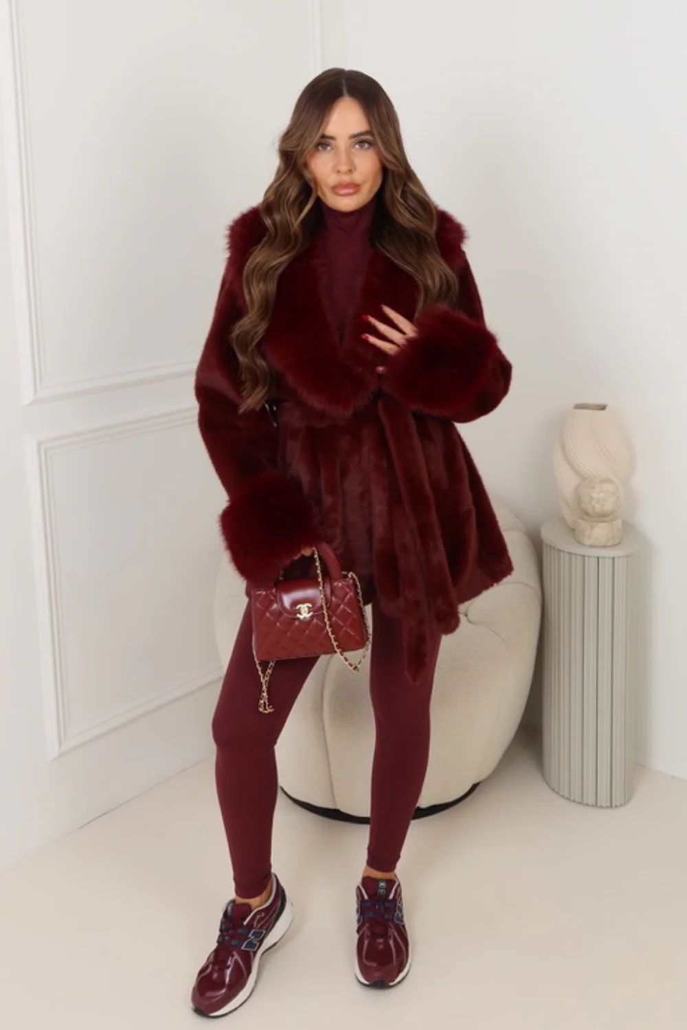 RABANNA  BURGUNDY FAUX FUR JACKET - Image 2