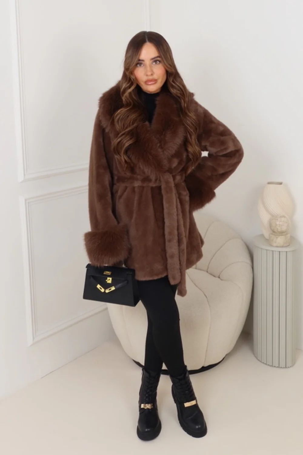 RABANNA CHOCOLATE FAUX FUR JACKET - Image 2