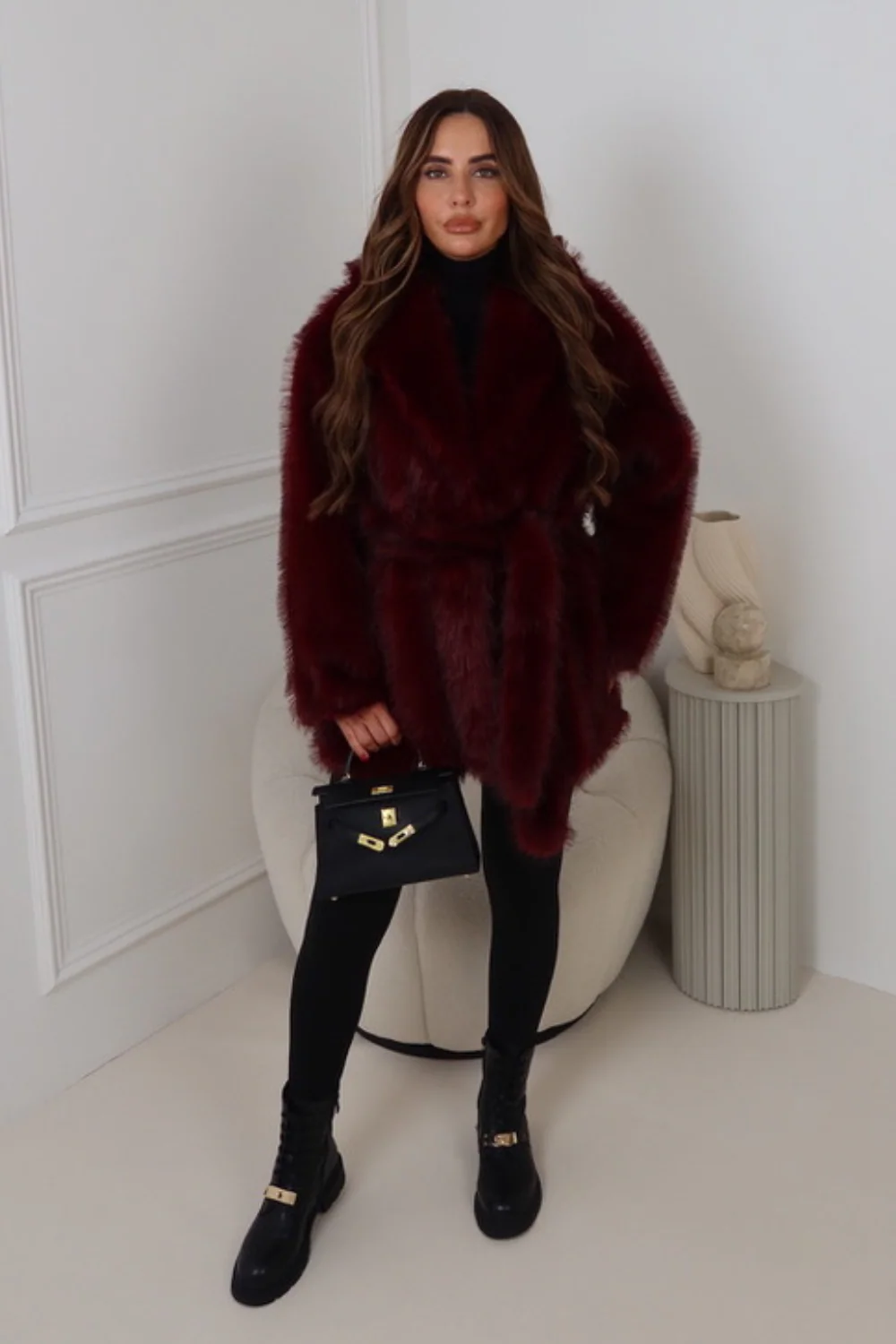 Racheal burgundy faux fur coat - Image 2
