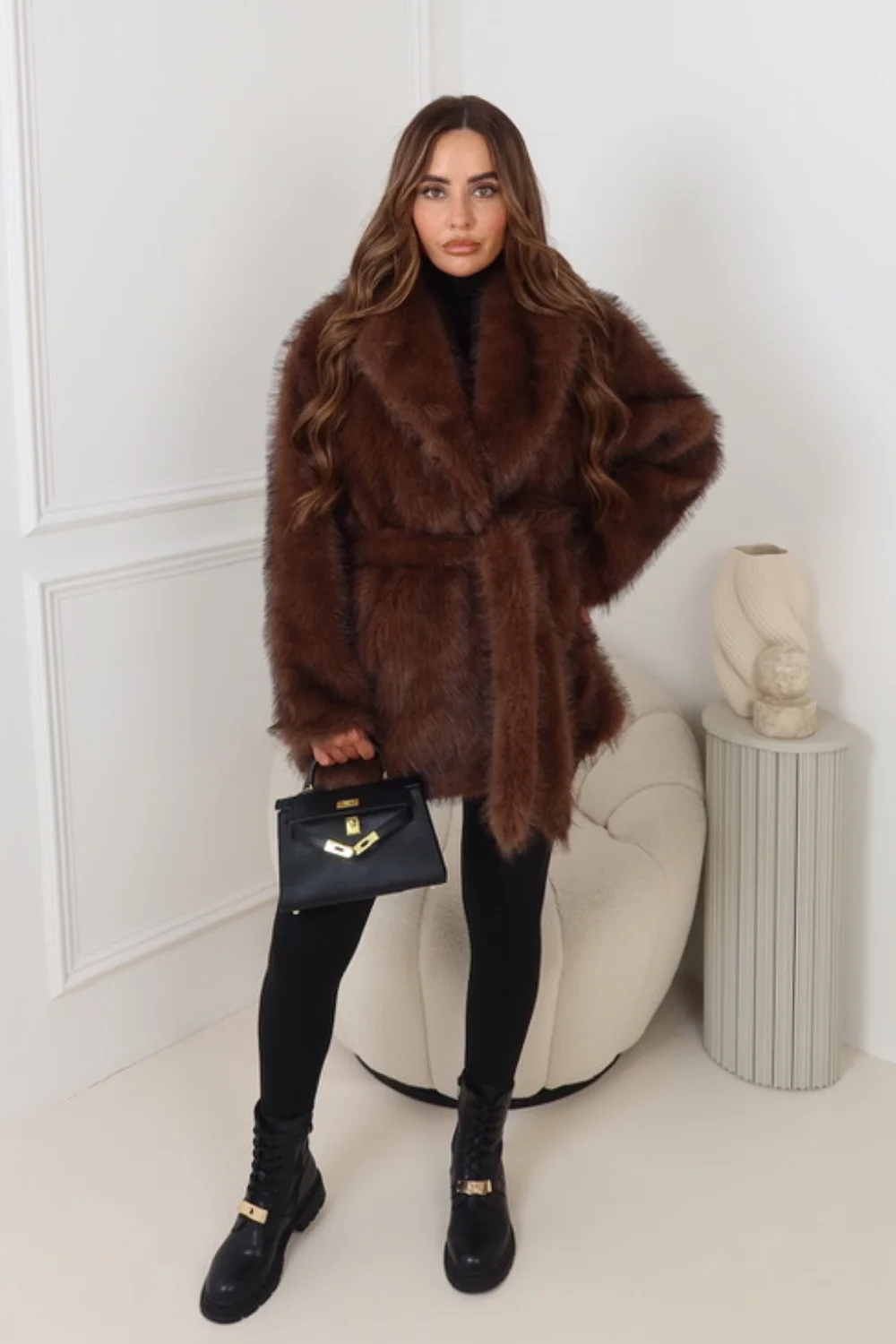 Racheal chocolate faux fur coat