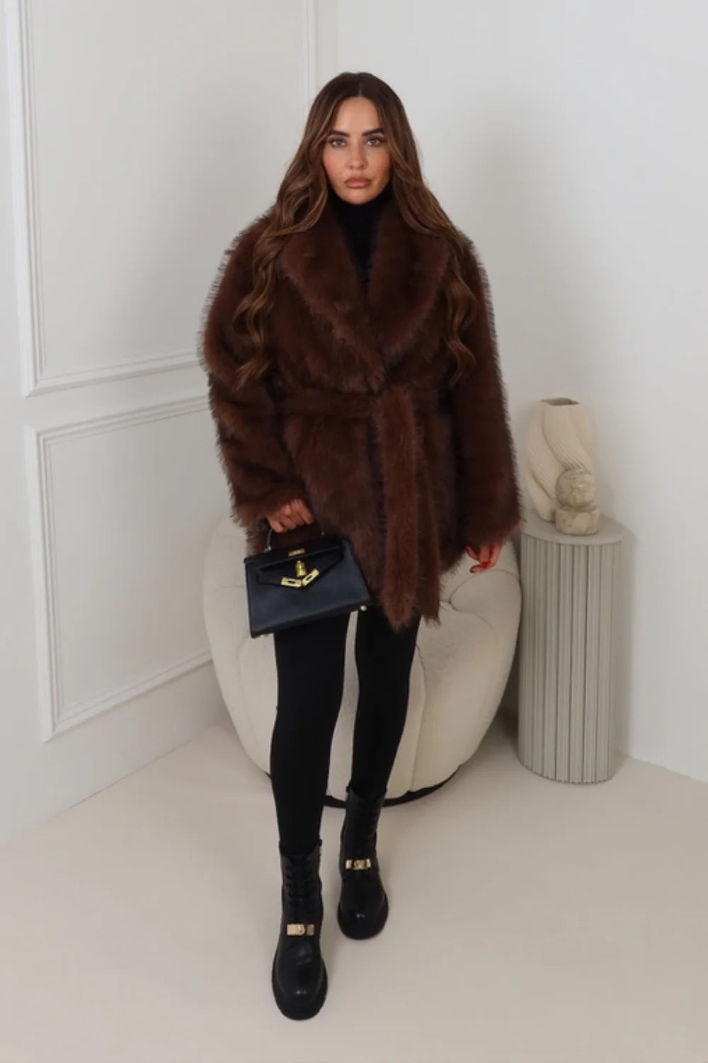 Racheal chocolate faux fur coat - Image 2