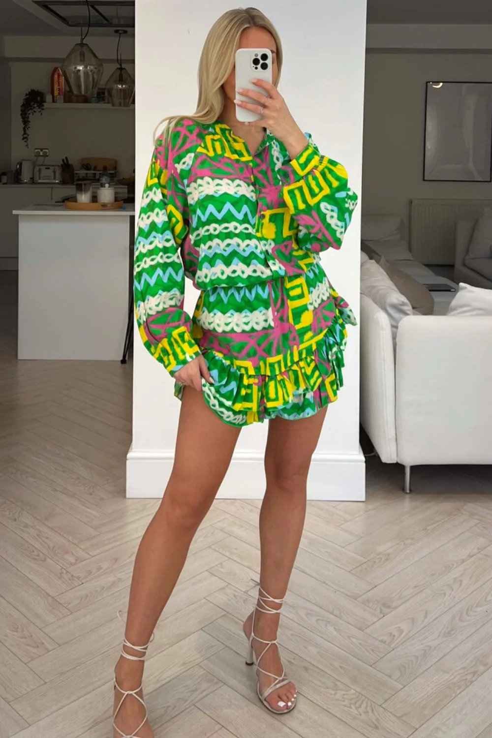 Ramona green aztec printed shirt short coord