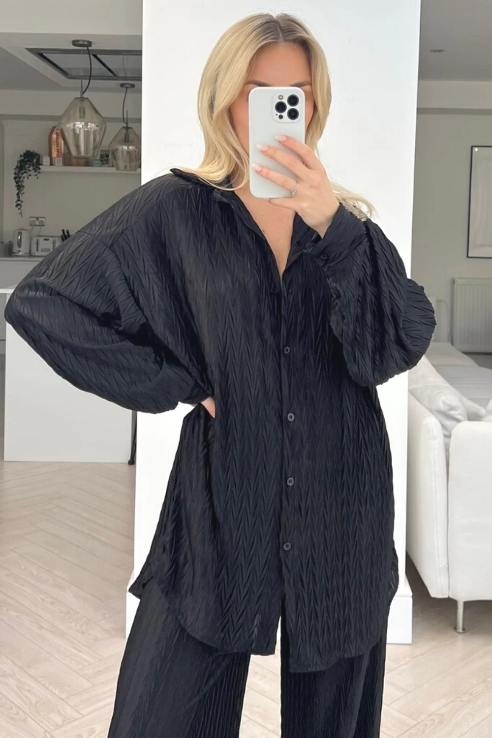Raven black pleated shirt trouser coord - Image 2