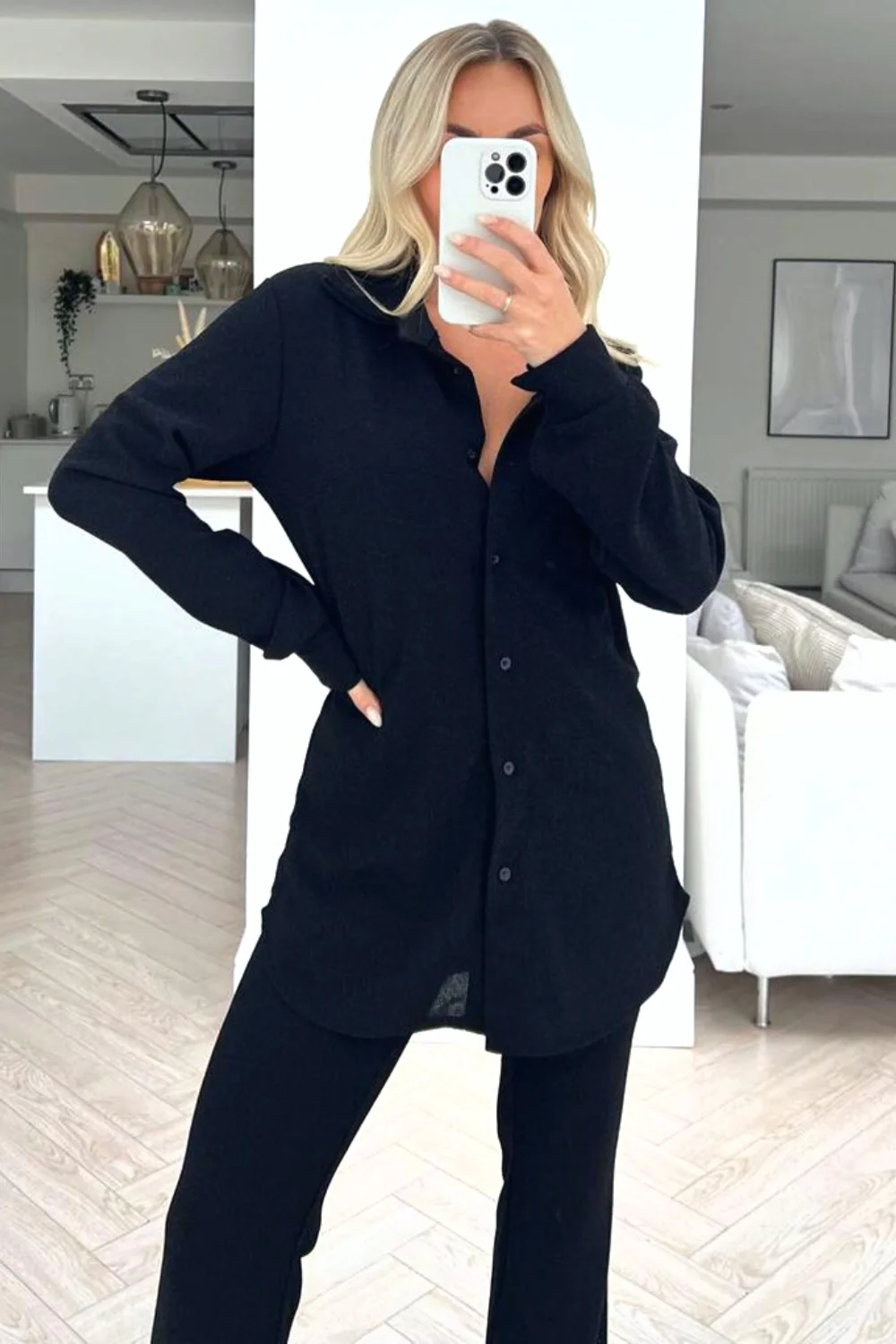 Raven black shirt trouser lurex shimmer coord - Image 2