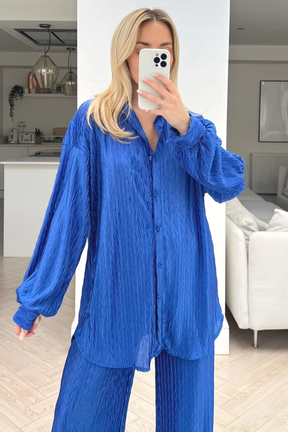 Raven blue pleated shirt trouser coord - Image 2