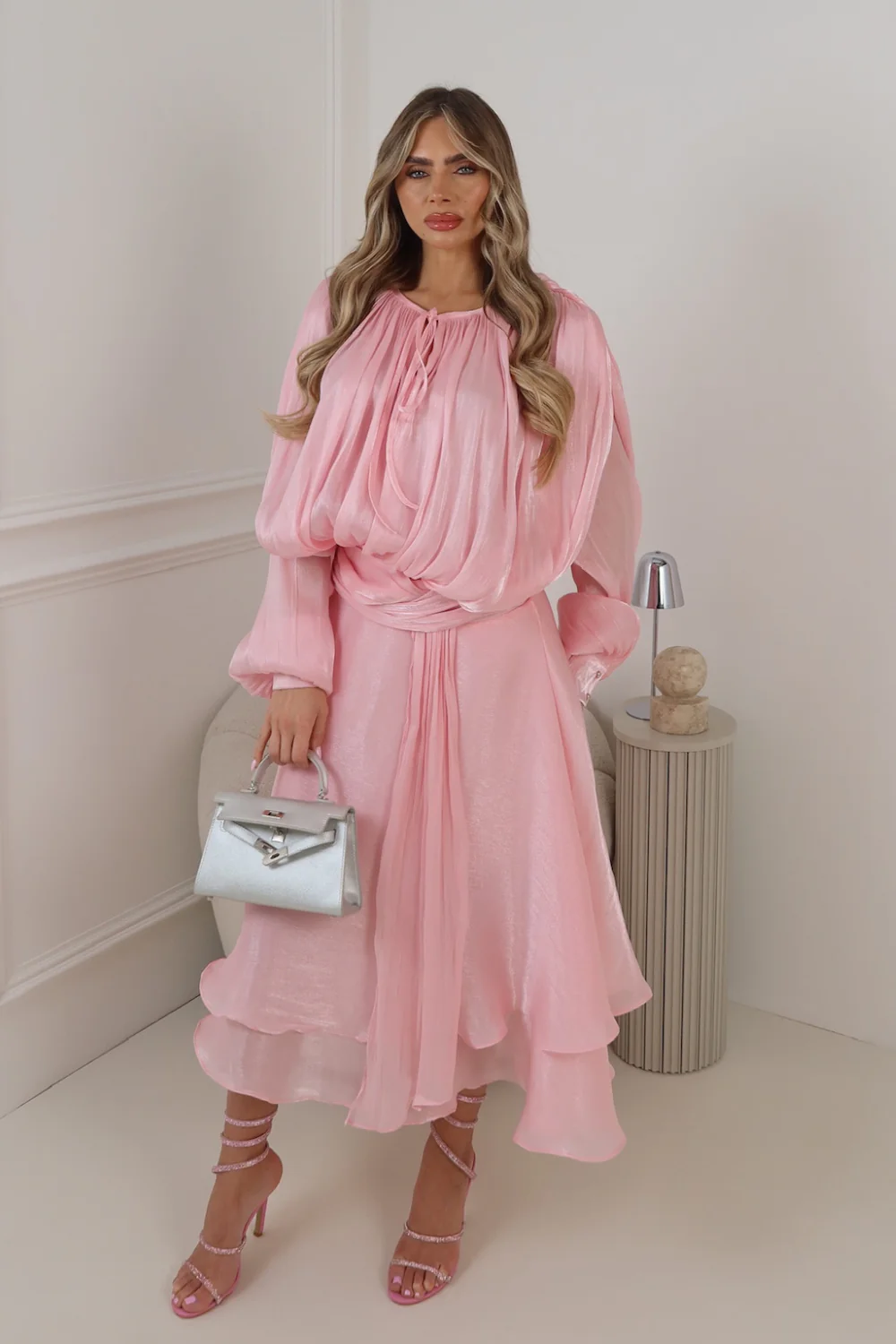 REBECCA PINK CHIFFON MAXI DRESS