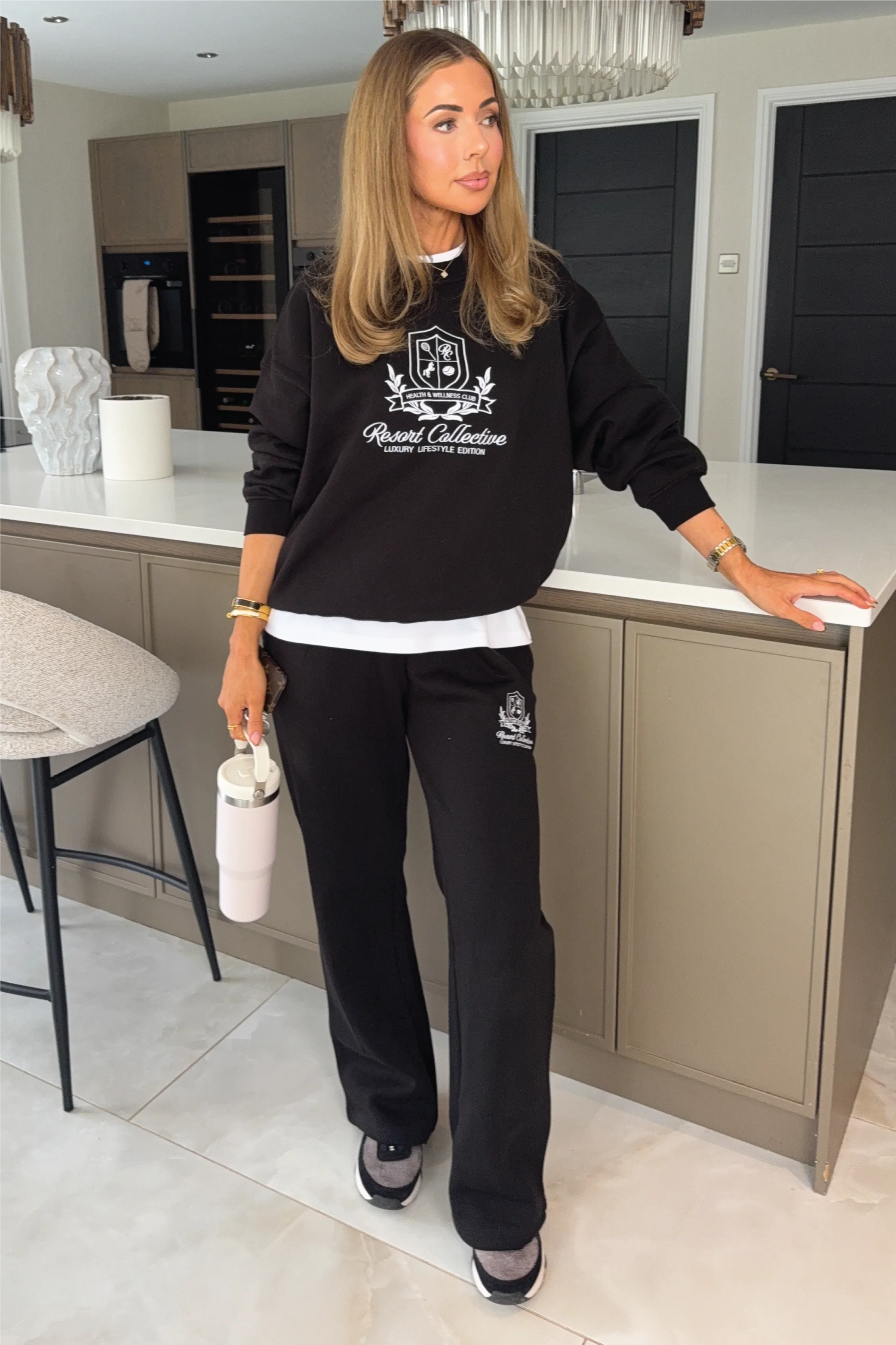 RESORT COLLECTIVE EMBROIDERED BLACK STRAIGHT LEG JOGGER - Image 2