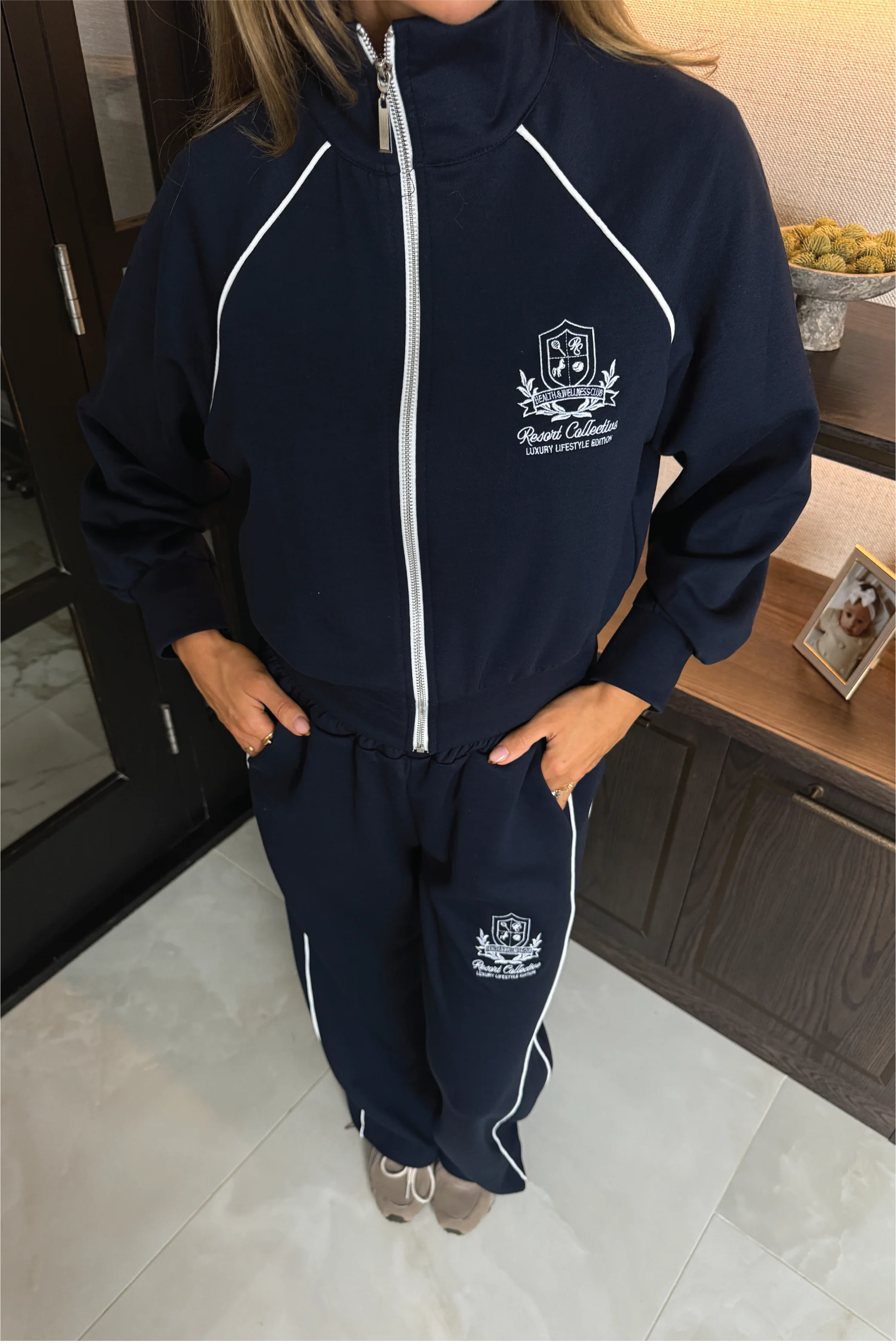 RECTIVE EMBROIDERED NAVY PIPING ZIP JACKET & TROUSER LOUNGEWEARESORT COLL - Image 4