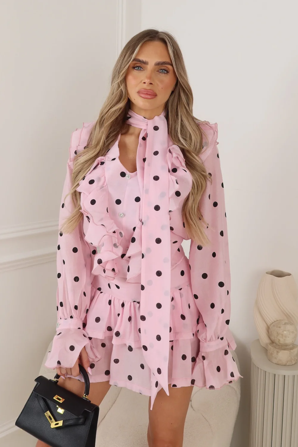 REYA PINK POLKA DOT RUFFLE CO ORD TWO PIECE SET