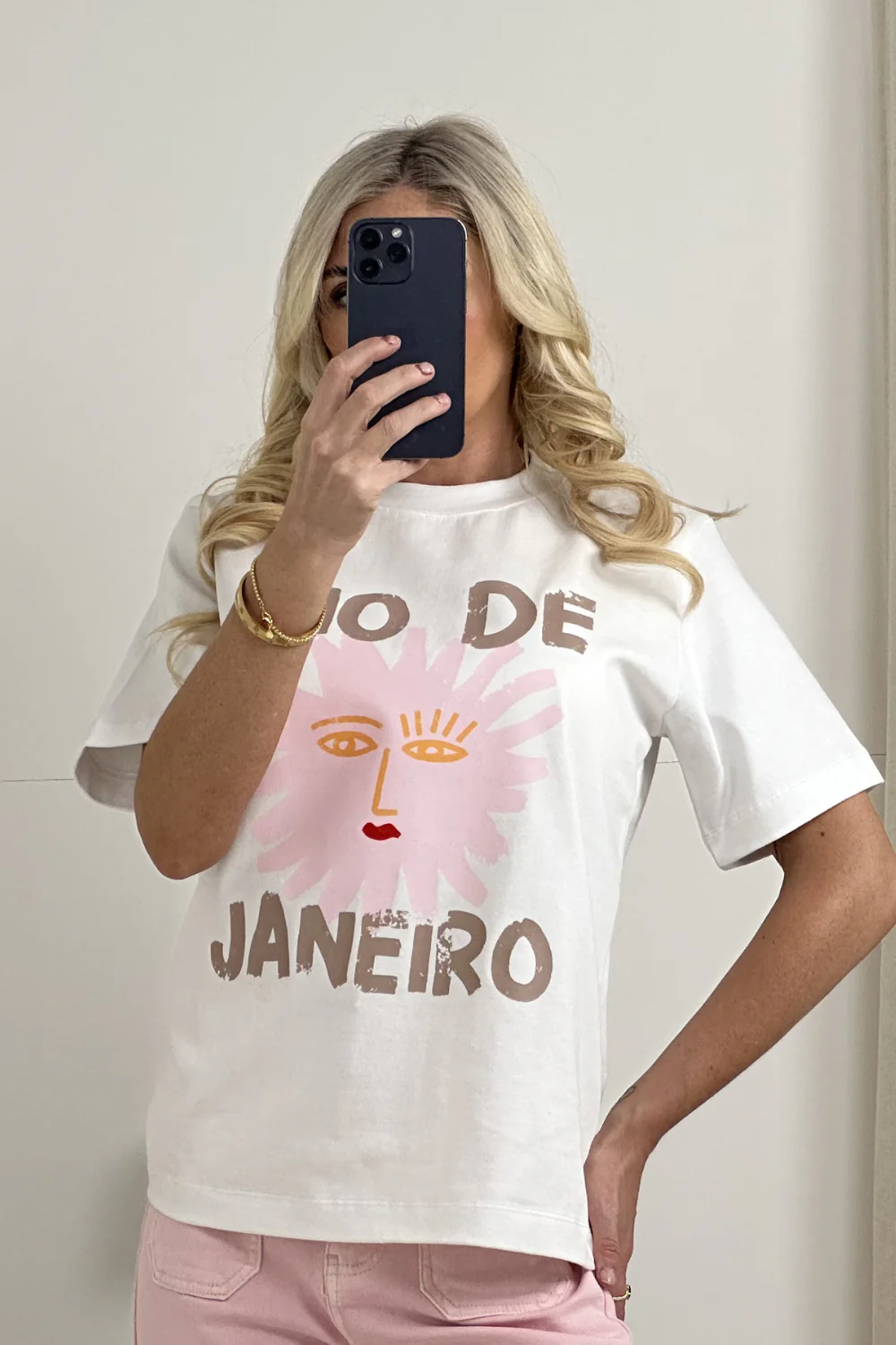 RIO DE JANEIRO PINK PRINTED WHITE HEAVYWEIGHT T-SHIRT