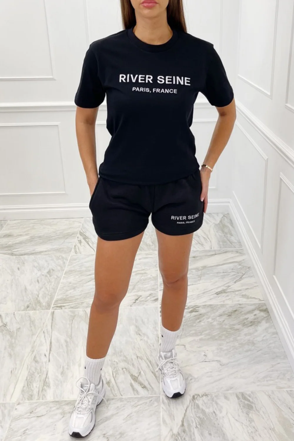 river seine black embroiderd tee short co ord - Image 2