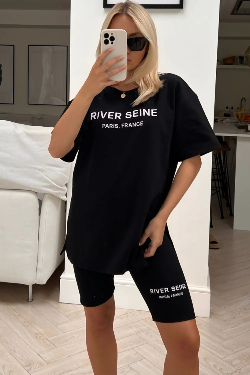 river seine black & white embroidered cycling short coord