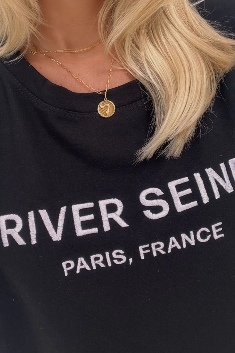 river seine black & white embroidered cycling short coord - Image 3