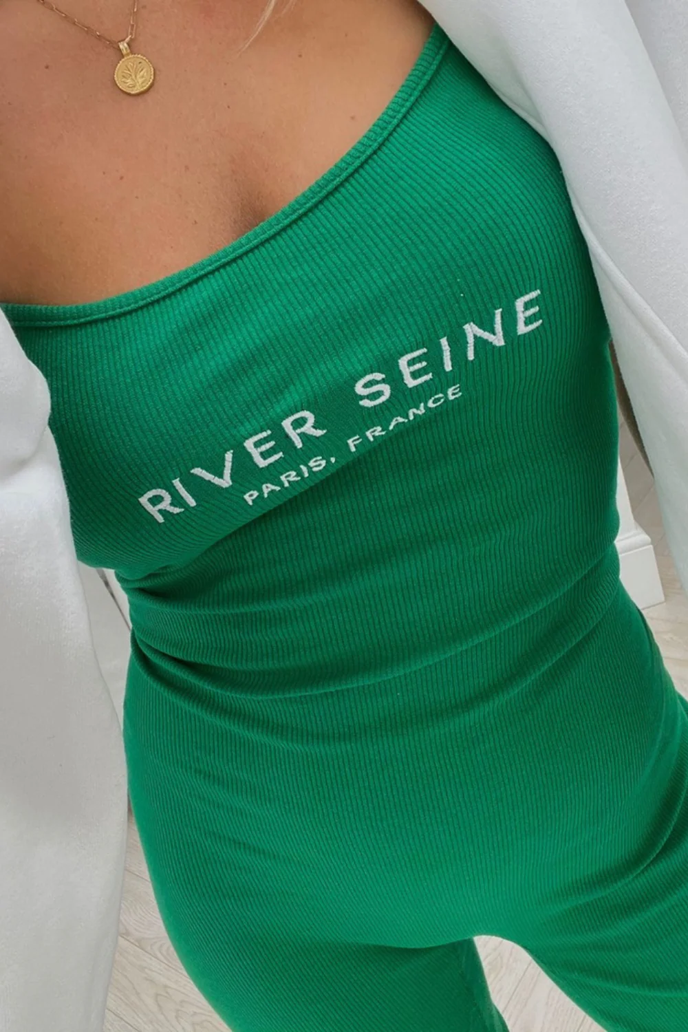 river seine green ribbed strappy unitard - Image 2
