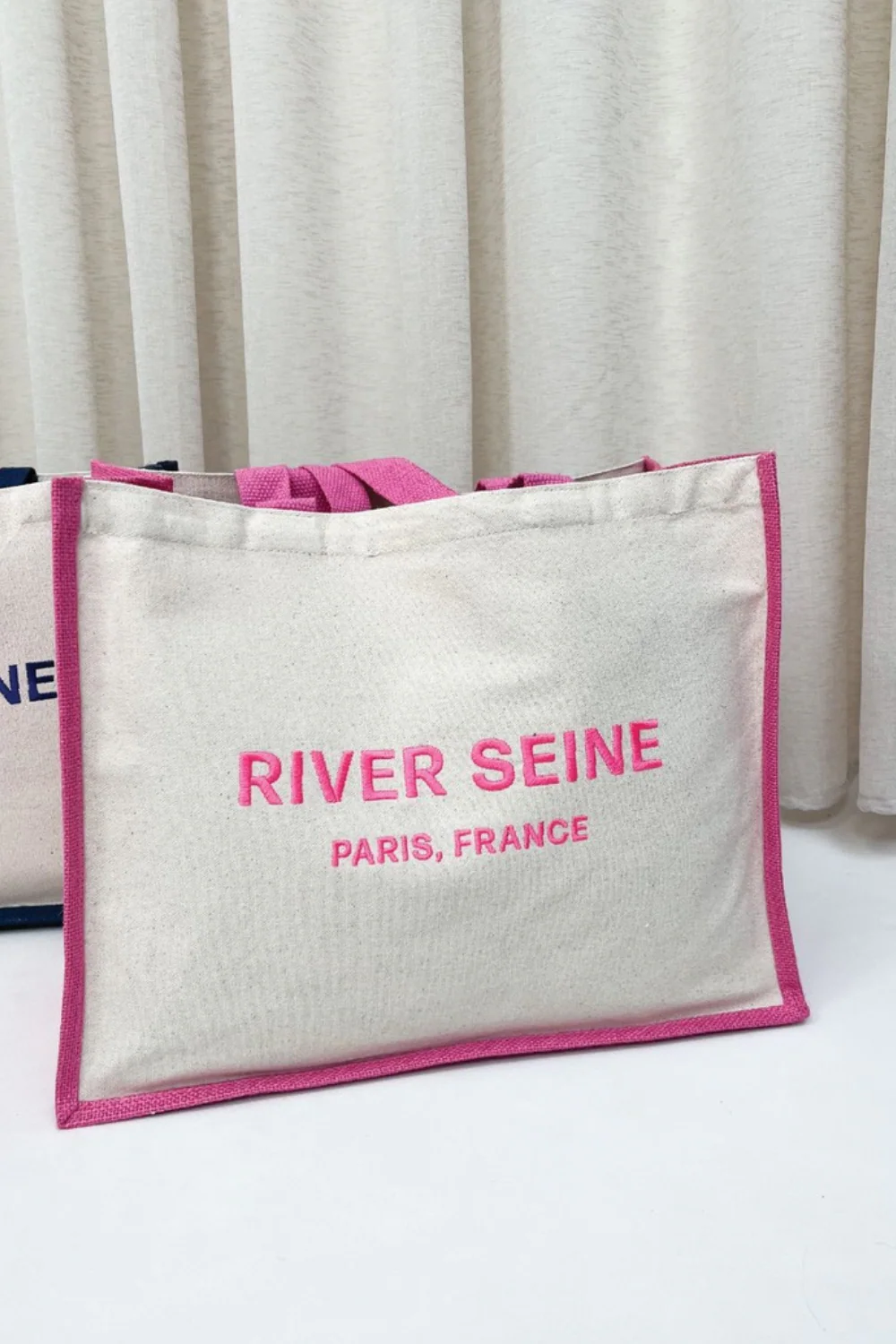 River seine pink embroidered large tote - Image 2